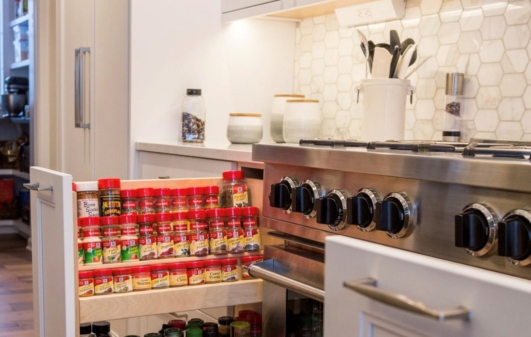 Remodeled Kitchen showing a pull-out spice rack.